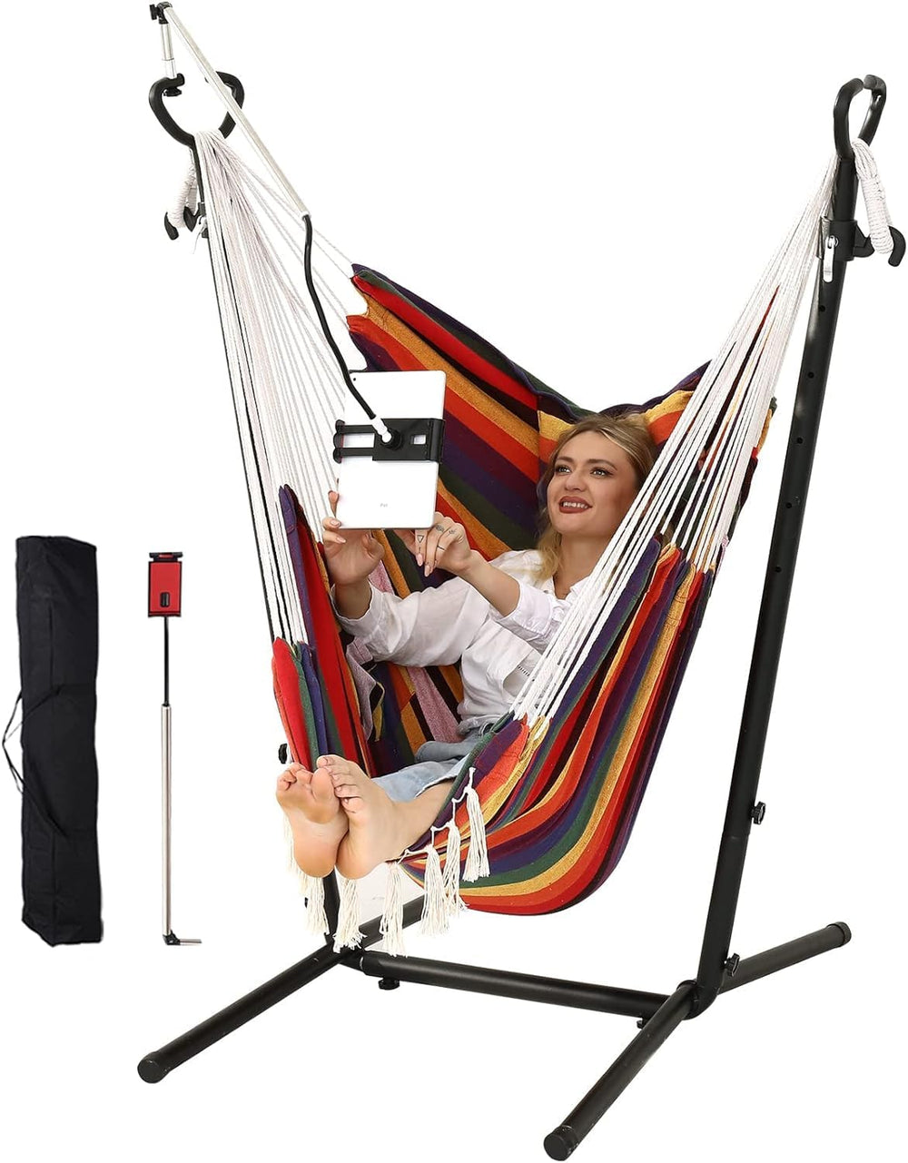 ZEYU Double Hammock Chair with Stand -Iridescent Strips