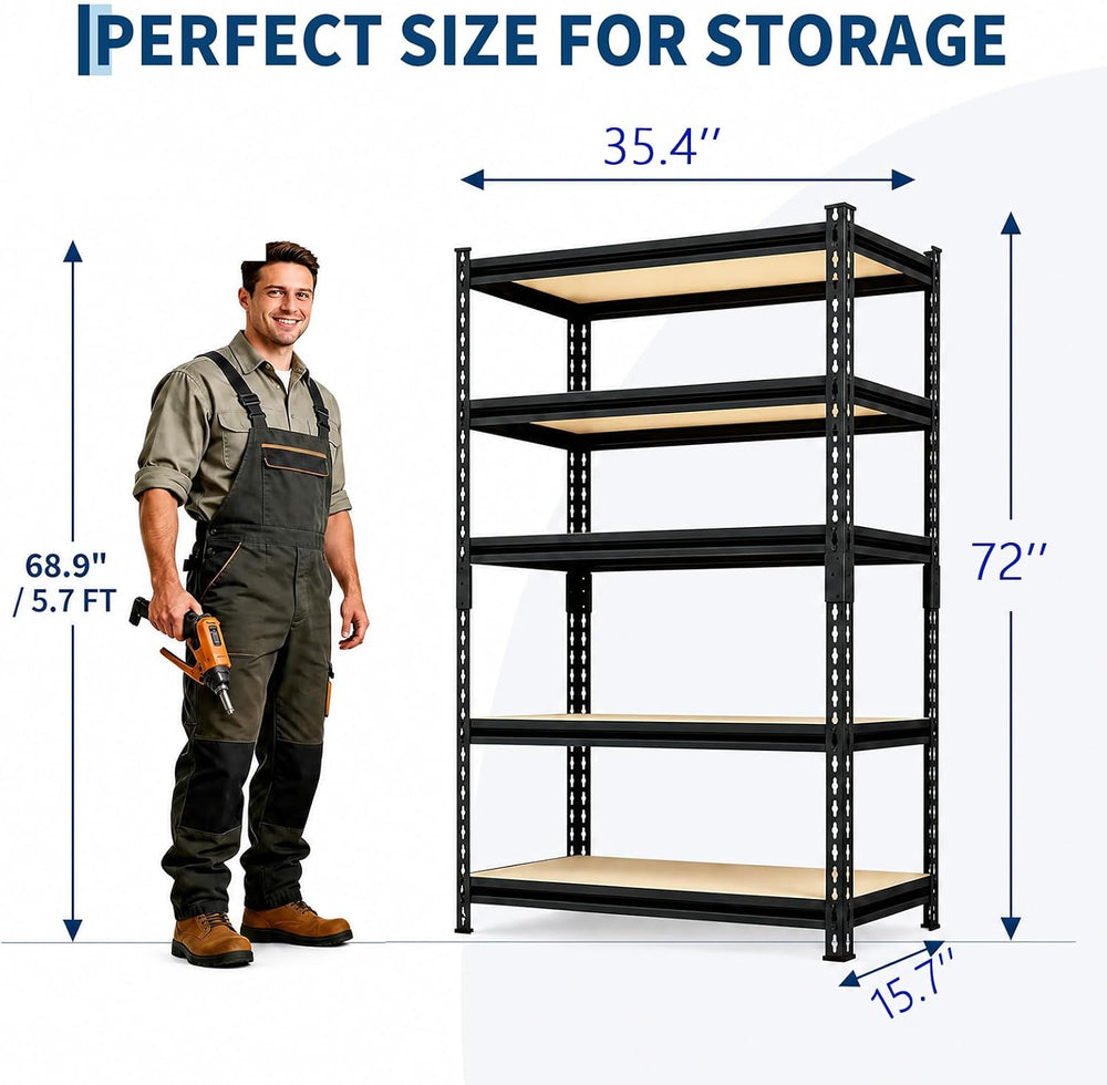 Garvee Storage Shelves 5-Tier 35.4x15.7x72 Inch Black