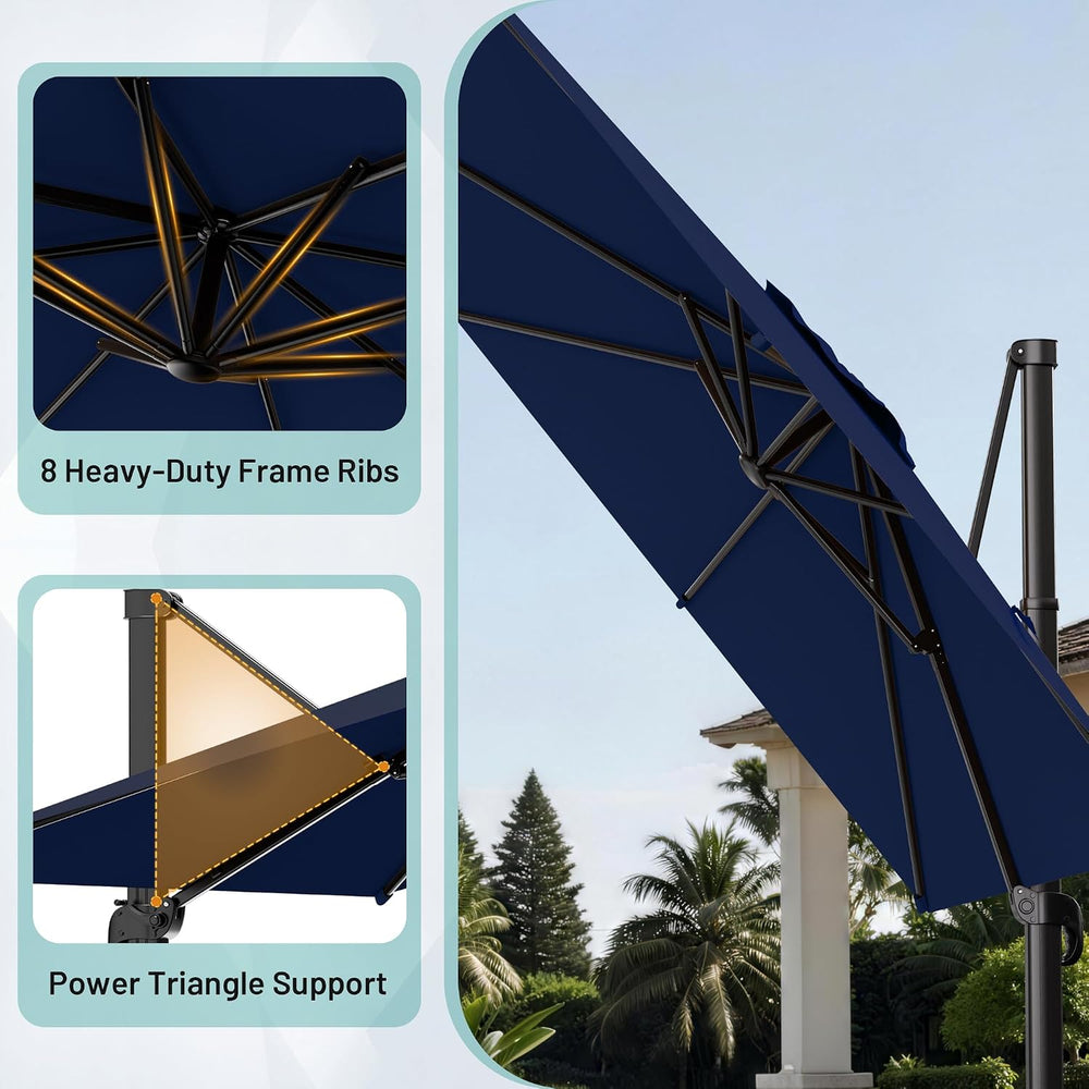 AreShark 10 X 13 FT Cantilever Umbrella w/ 360-Degree Rotation, Navy