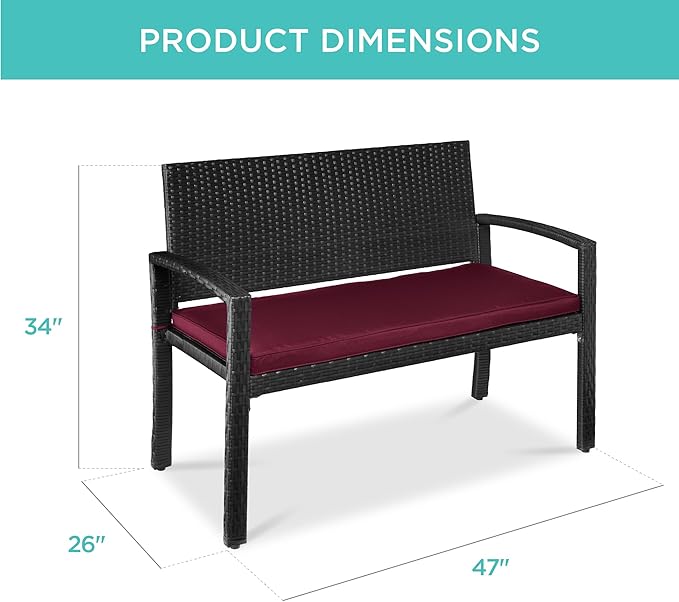 Best Choice Products Outdoor Bench 2-Person Wicker Garden Patio Benches Seati...
