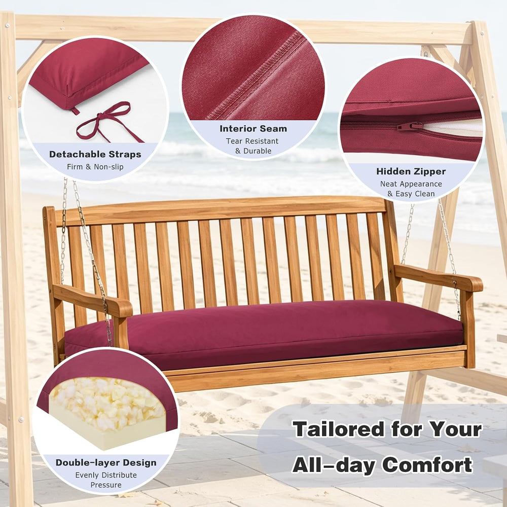 baibu Waterproof Outdoor Bench Cushion with Ties, 45 x 16 x 3.5 Inch, Red