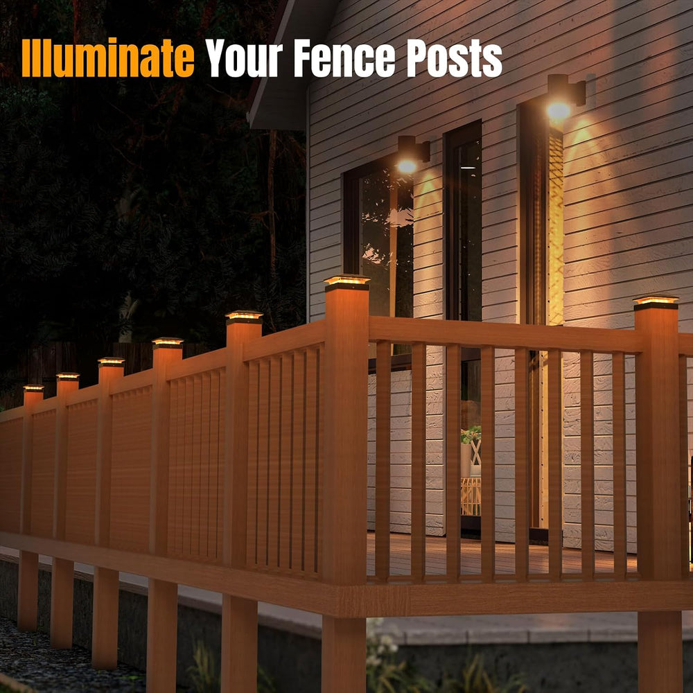 4x4 Solar Fence Post Cap Lights Outdoor Waterproof, 6 Pack, Black
