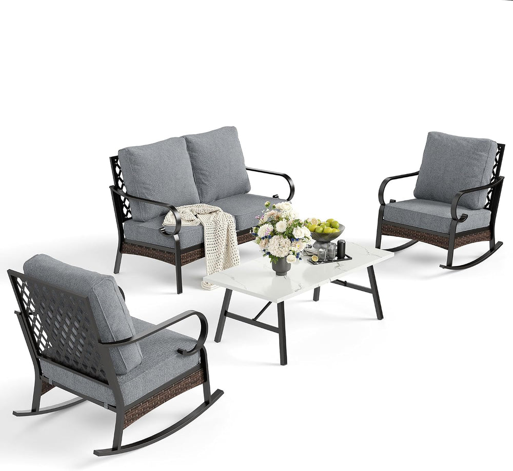 Metal Patio Furniture Set, 4 Seats, E-Coated Frame, Grey