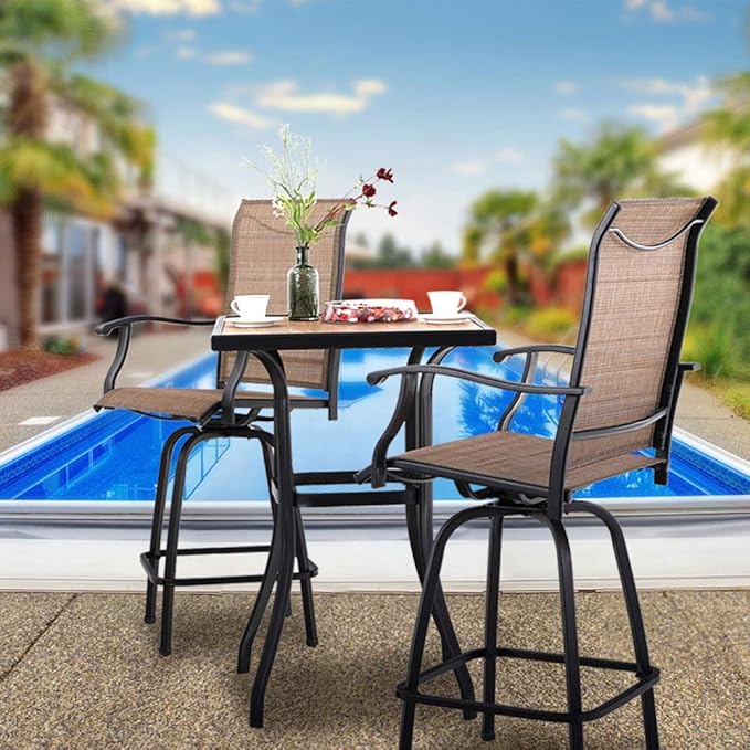 PHI VILLA 3 PCS Patio Swivel Bar Set Outdoor Furniture Bar Height Bistro Set,...