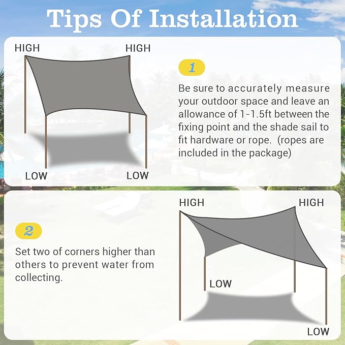 HappyTrends Sun Shade Sail,Heavy Duty UV Protection Beach Shade Canopy Wind s...