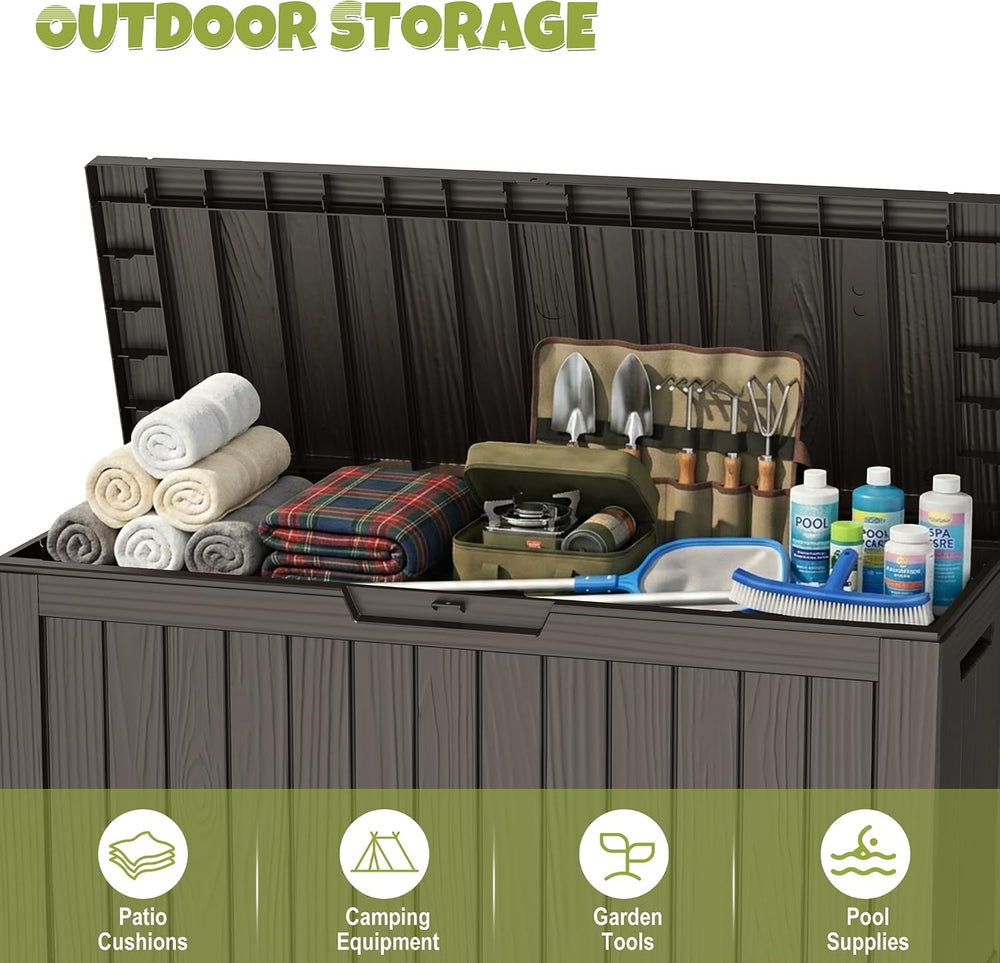 145 Gallon Outdoor Storage Box Waterproof Deck Box with Wheels, Black