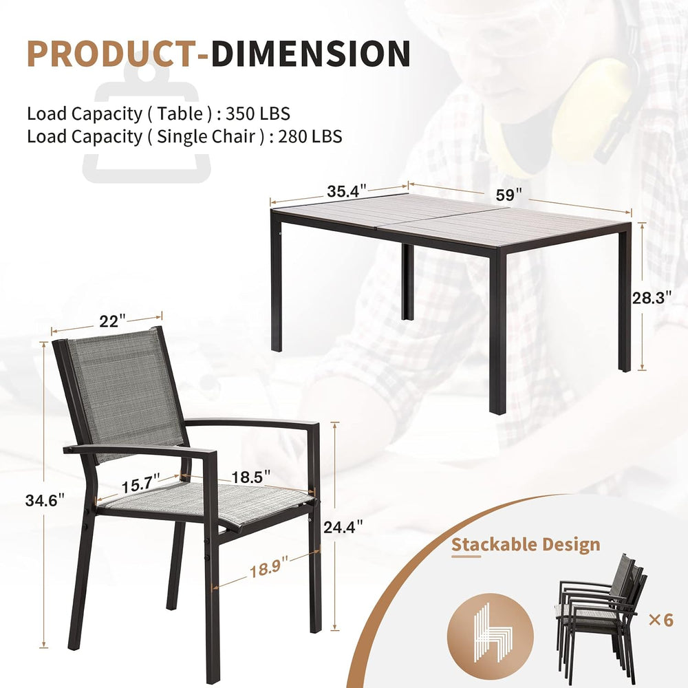 Devoko Patio Dining Set 7 Pieces Metal Outdoor Furniture (Grey)