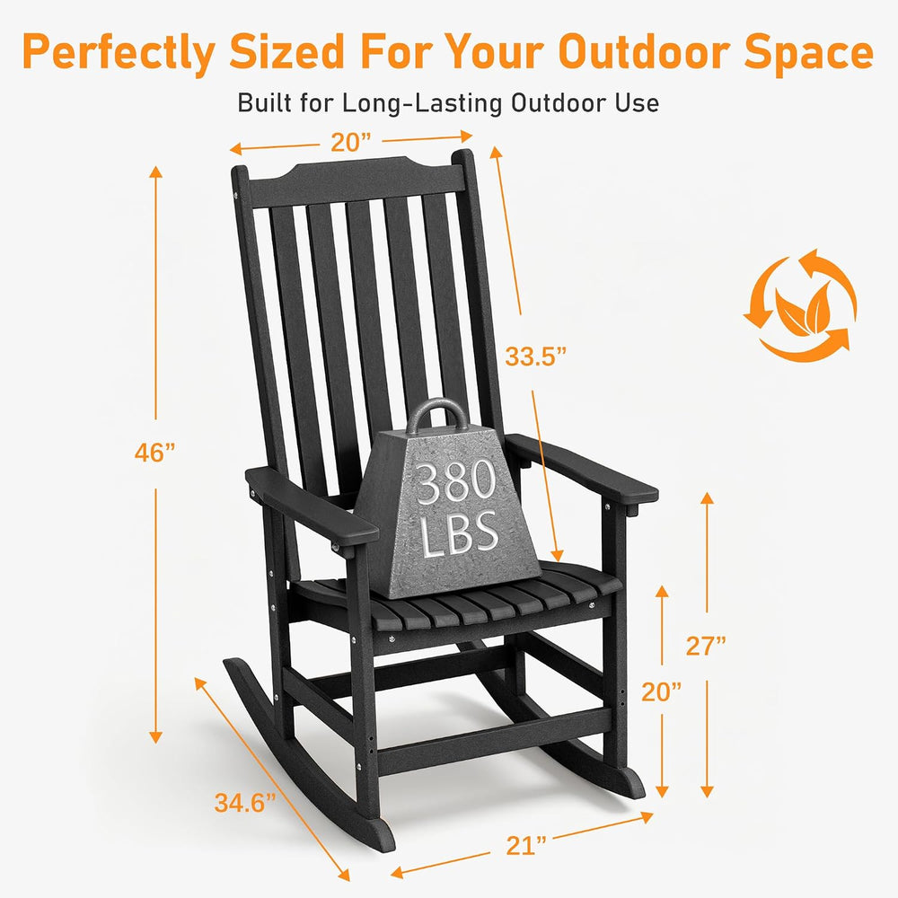 Oversized All-Weather Outdoor Rocking Chairs Set of 2, Patio Rocker