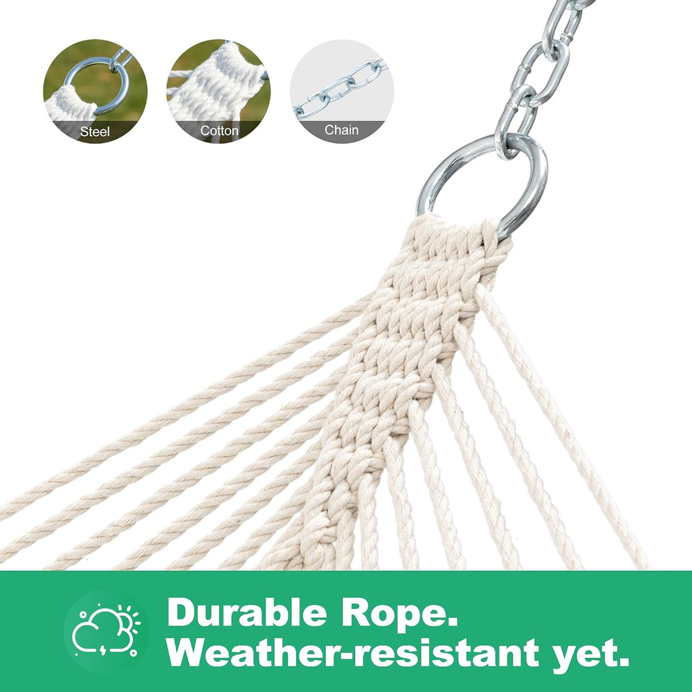 GAFETE Rope Hammock for Outside 2 Person, Handwoven (Natural Beige, Medium)