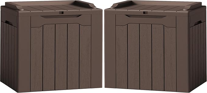 Flamaker 2 Pack Deck Box 31 Gallon Waterproof Resin Storage Box with Lid Indo...