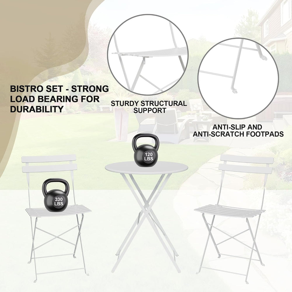 Bistro Table and Chairs Set of 2, 3 Piece Folding Patio Bistro Set, White