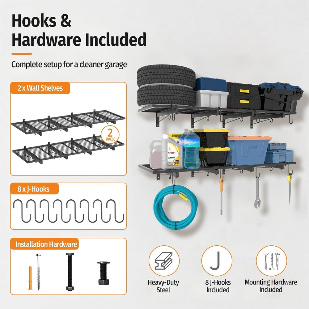 Garage Wall Shelving 2 Pack, 47 x 15.7 in Heavy Duty Garage Storage Shelves W...
