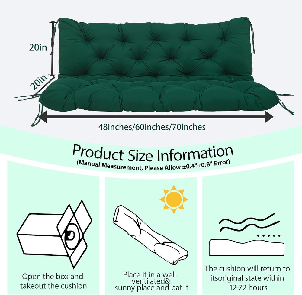 5" Thick Outdoor Porch Swing Cushions 60" Waterproof 3 Seater