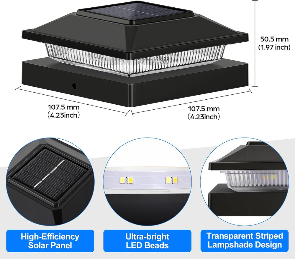 Brightever 4x4 3.5x3.5 Solar Post Cap Lights 8-Pack Black