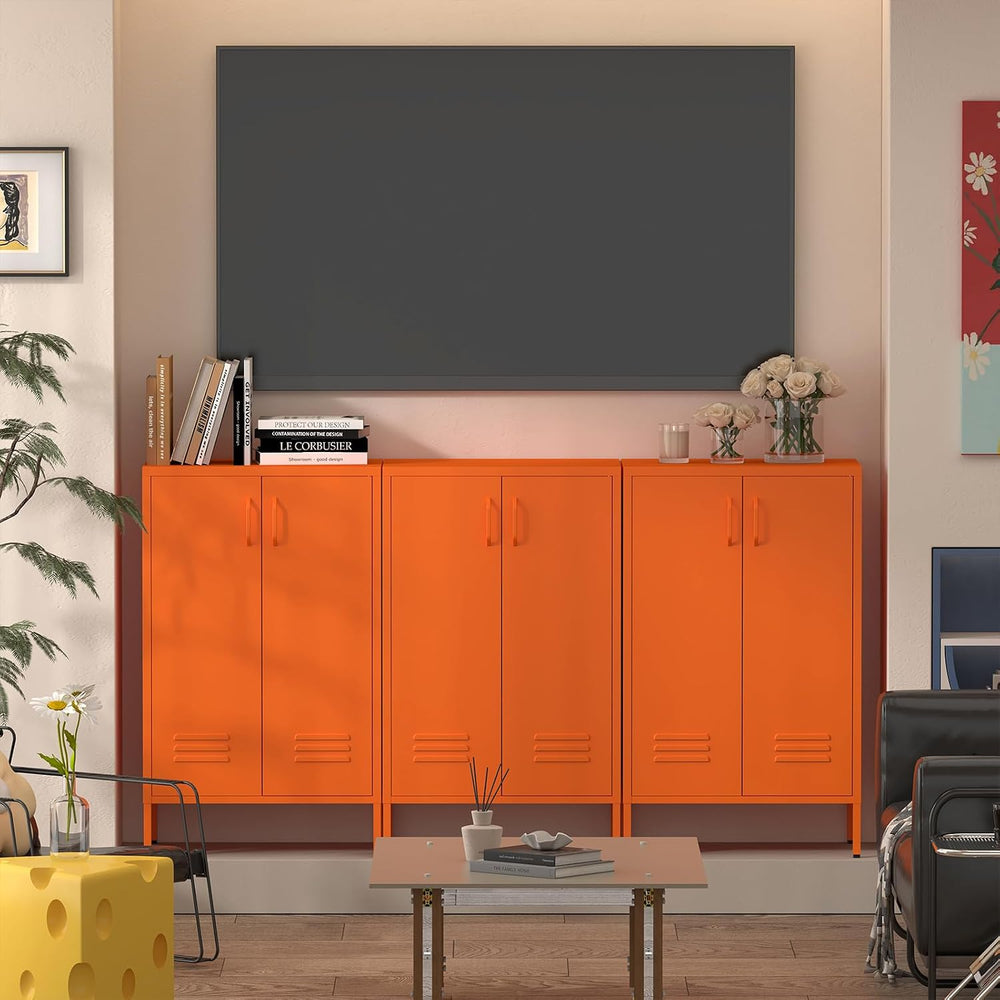 Metal Storage Cabinets, Orange Cabinets with Adjustable Shelves, Steel Locker...