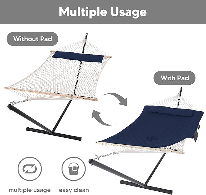 SUNCREAT Two Person Hammock with Stand, Heavy Duty Backyard Hammock and Stand...