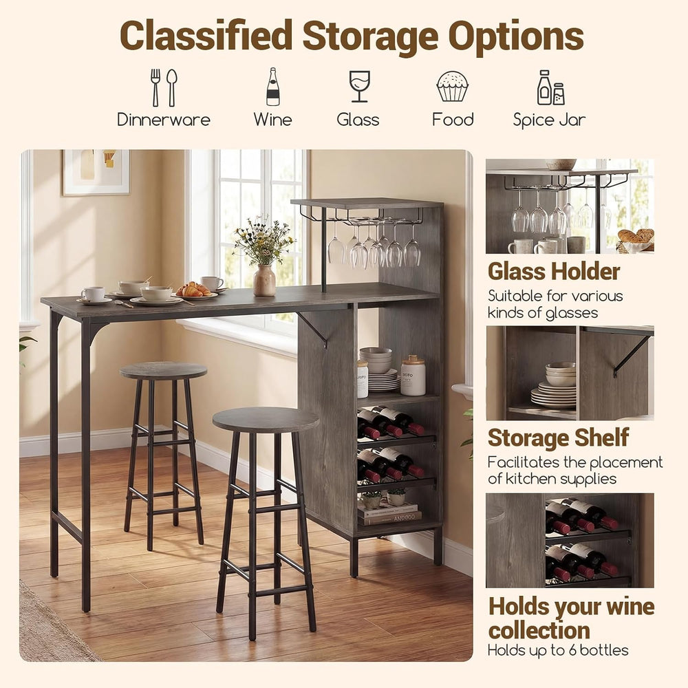 GIANTEX 3 Pieces Bar Table and Stools Set, Bistro Table Set with Glass Holder...