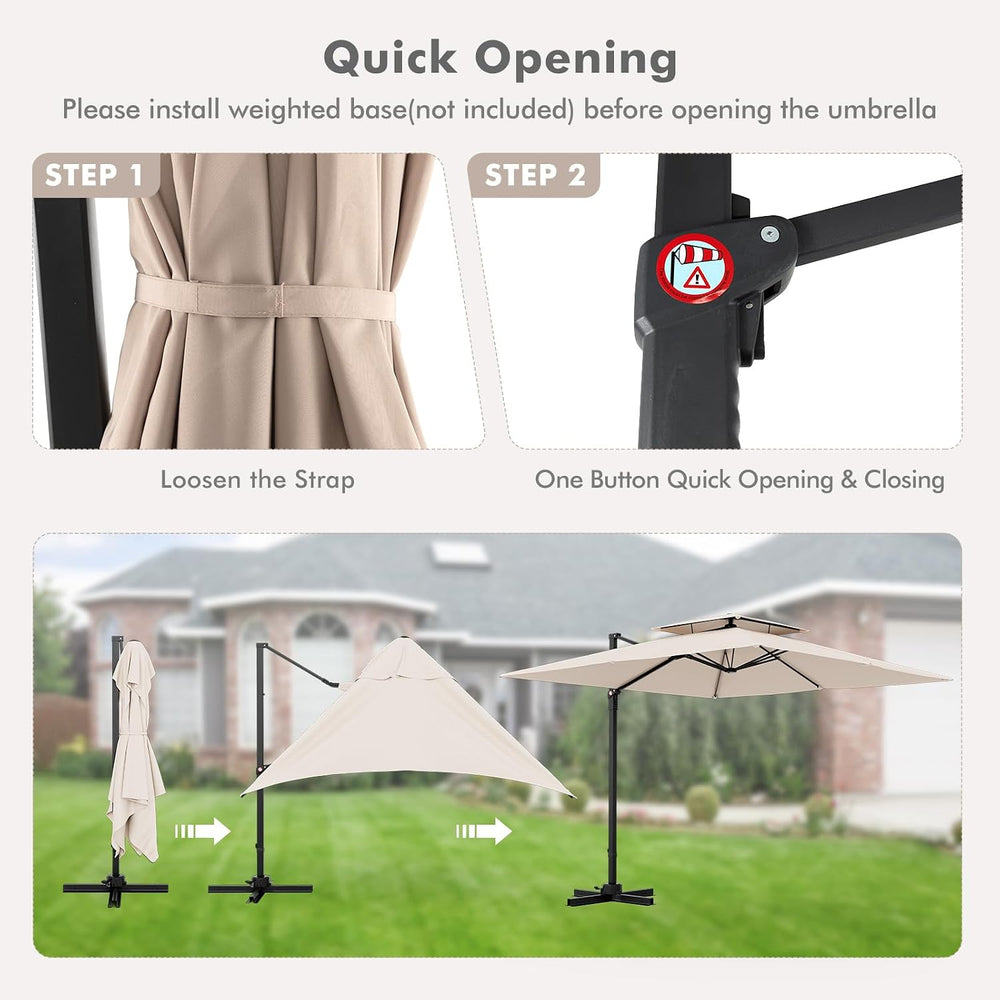 Tangkula 9.5 FT Cantilever Patio Umbrella, Outdoor Square Offset Umbrella wit...