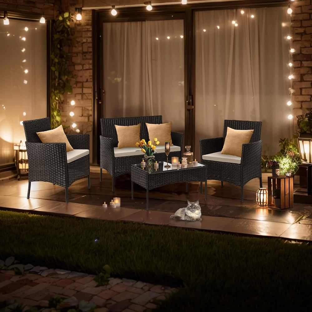 Outvita 4 Pieces Patio Furniture Set, Rattan Conversation Sets, Black