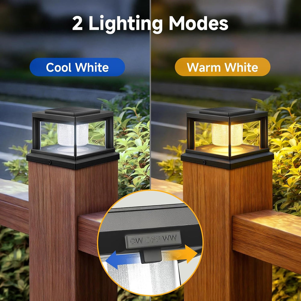 FOLKSMATE Solar Fence Post Cap Lights 12 Pack Outdoor Waterproof Black
