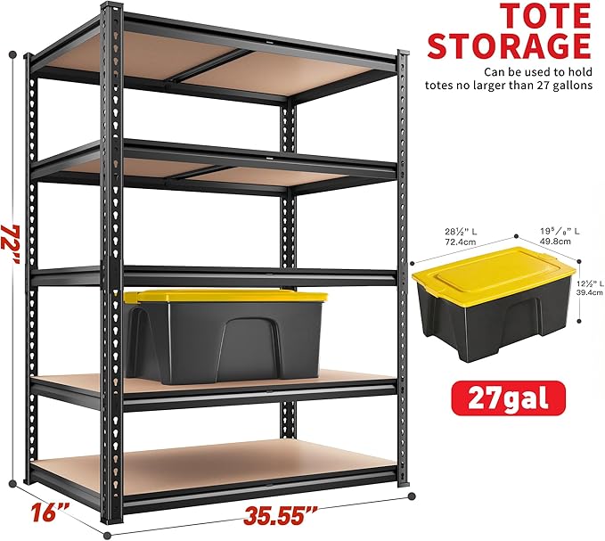 REIBII 2400LBS Storage Shelves 5 Tier Garage Shelving Heavy Duty, Adjustable ...