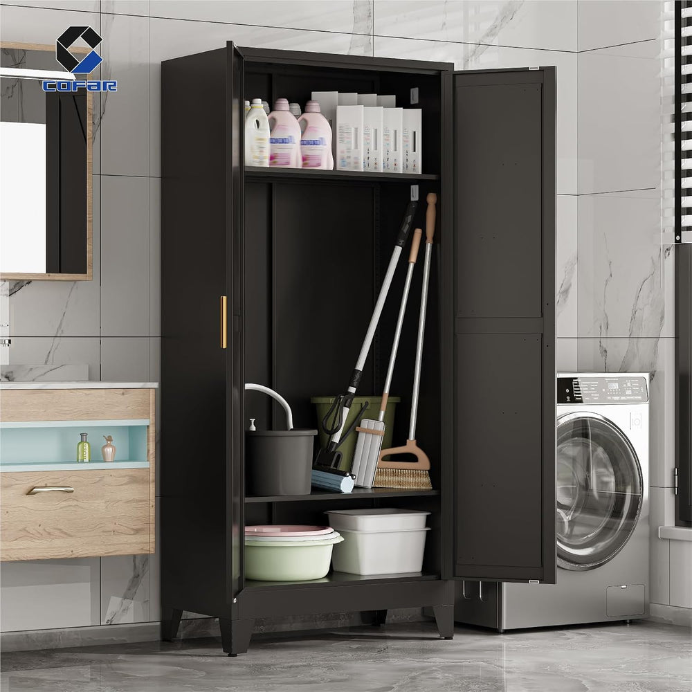 COFaR Metal Wardrobe Closet with Doors, Black Farmhouse Bedroom Armoires with...