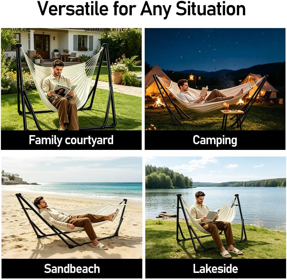 2-in-1 Hammock Chair, Foldable Steel Stand Indoor Outdoor Swing Bag