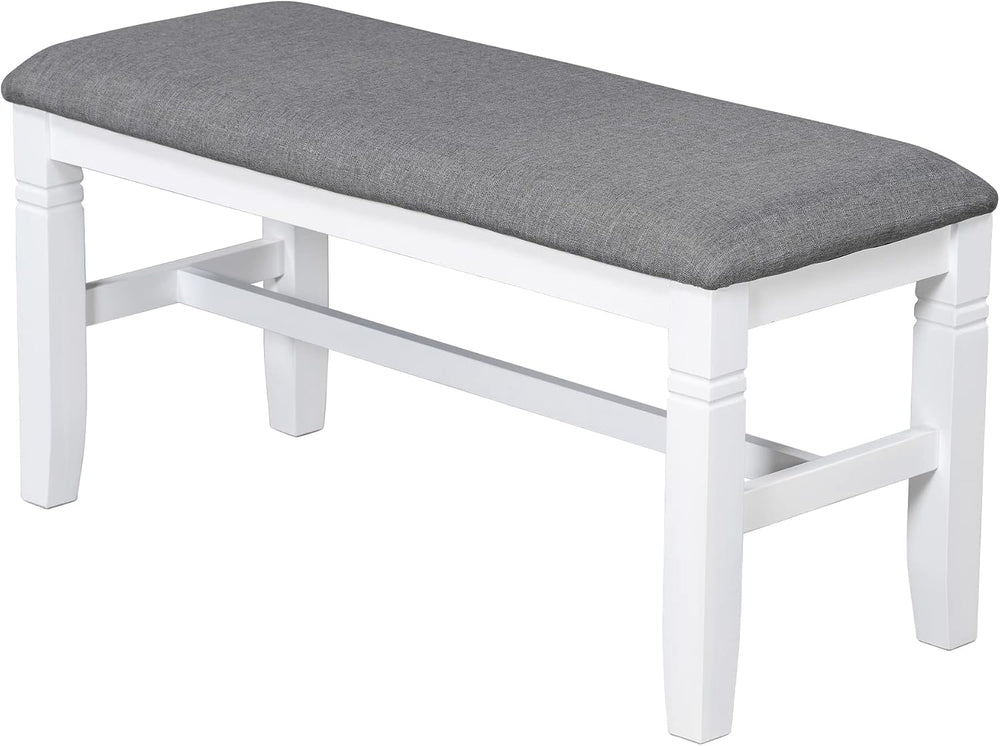 LUMISOL 6 Piece Farmhouse Dining Table Set with Bench for 6, White+Gray