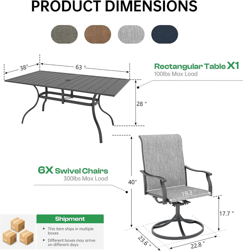 7-Piece Outdoor Furniture Set, Patio Table and Chairs Set, Gray