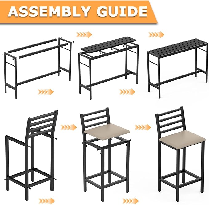 Outdoor Patio Bar Set 3 Piece,50" Rectangular Counter Height High Top Ba...