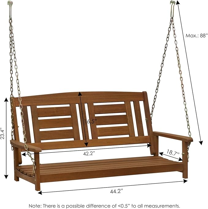 Furinno Tioman Hardwood Patio / Garden / Outdoor 4ft Porch Swing, 2 Seater wi...