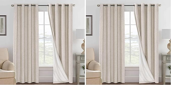 H.VERSAILTEX Blackout Curtains, Linen Curtains 108 inches Long 100% Black Out...