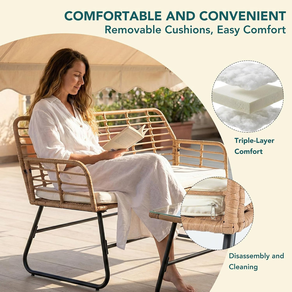 DUMOS Outdoor 4 Piece Outdoor Patio Furniture Set, Wicker Patio Set