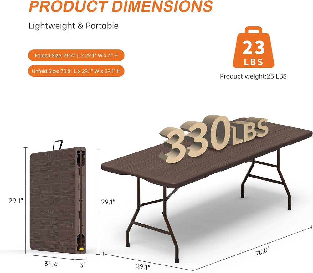 VSOAEIL 6 Foot Folding Table 2 Pack, 6 FT Foldable Plastic Table Heavy Duty