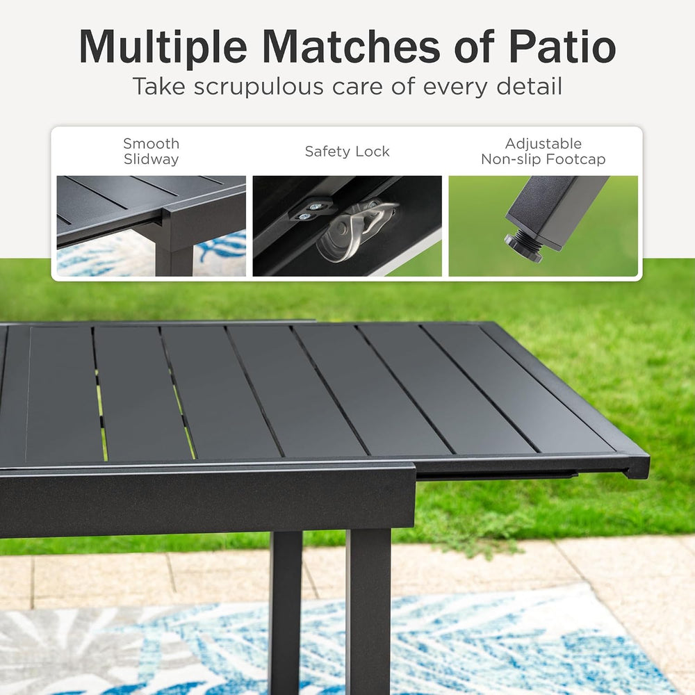 PHI VILLA Patio Dining Set for 8 w/ Expandable Table & Padded Swivel Chairs