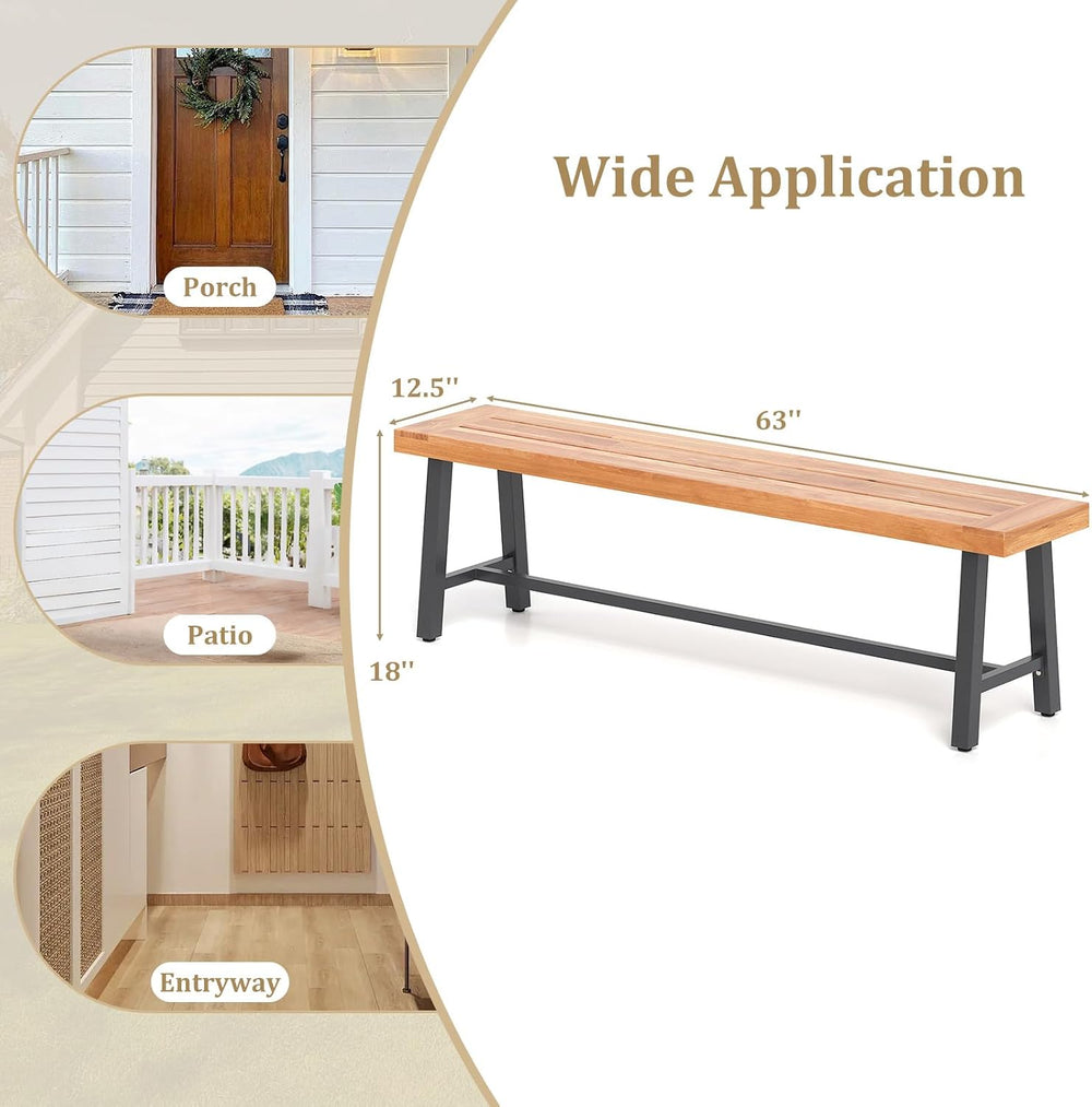 Tangkula 63 Inches Acacia Wood Outdoor Bench, 3-Person Dining Patio Bench