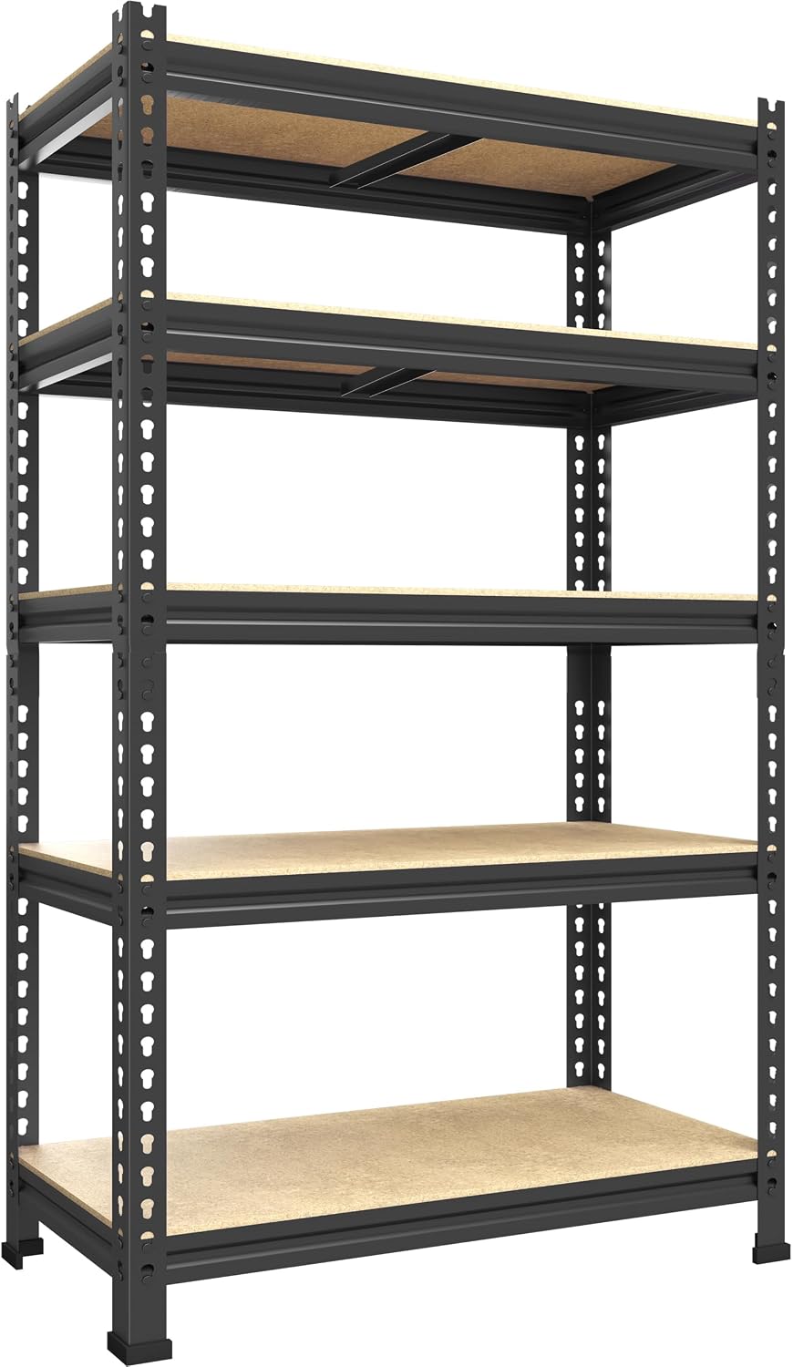 PrimeZone 5-Tier Garage Storage Shelves, Adjustable Metal Shelving, Black