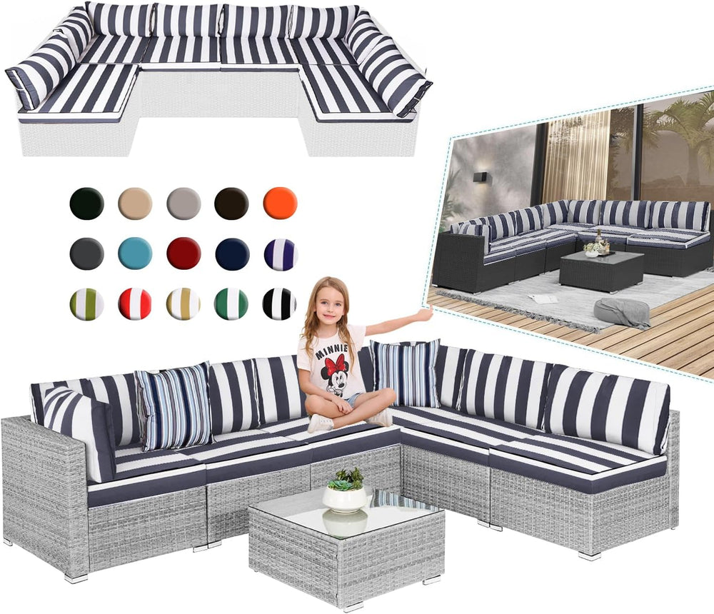 Outdoor Sectional Cushions 4" Foam High-Density, Navy Blue White