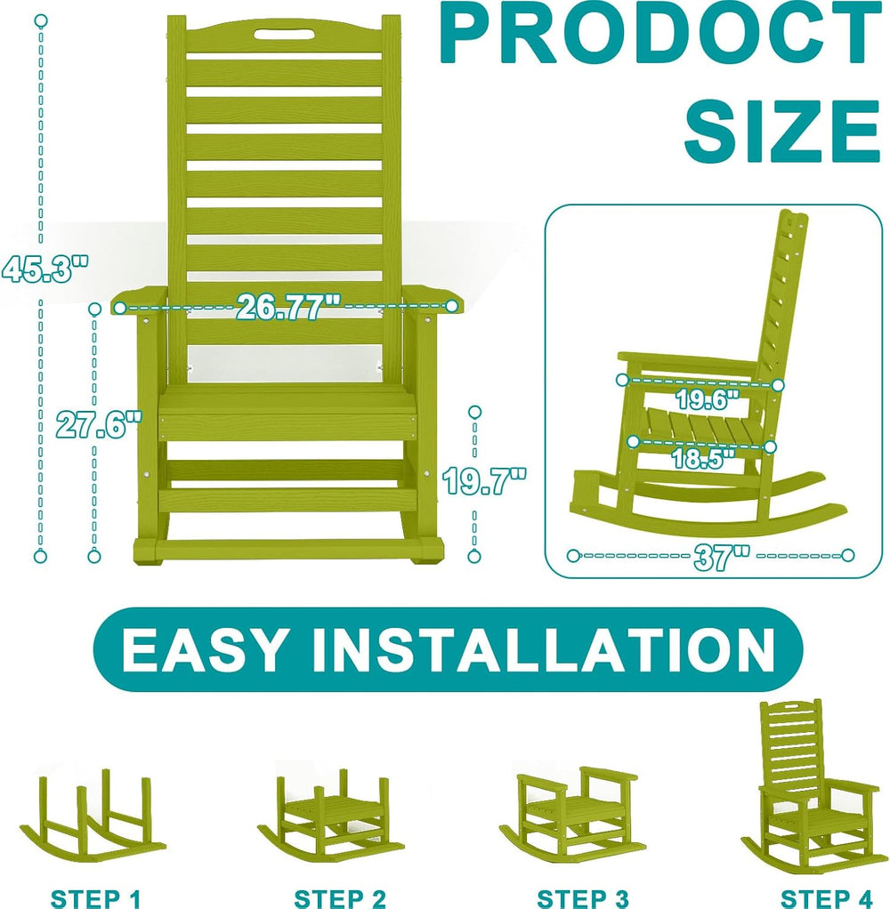 PLUUV Outdoor Rocking Chair with Removable Footboard for Adults, HDPE High Ba...