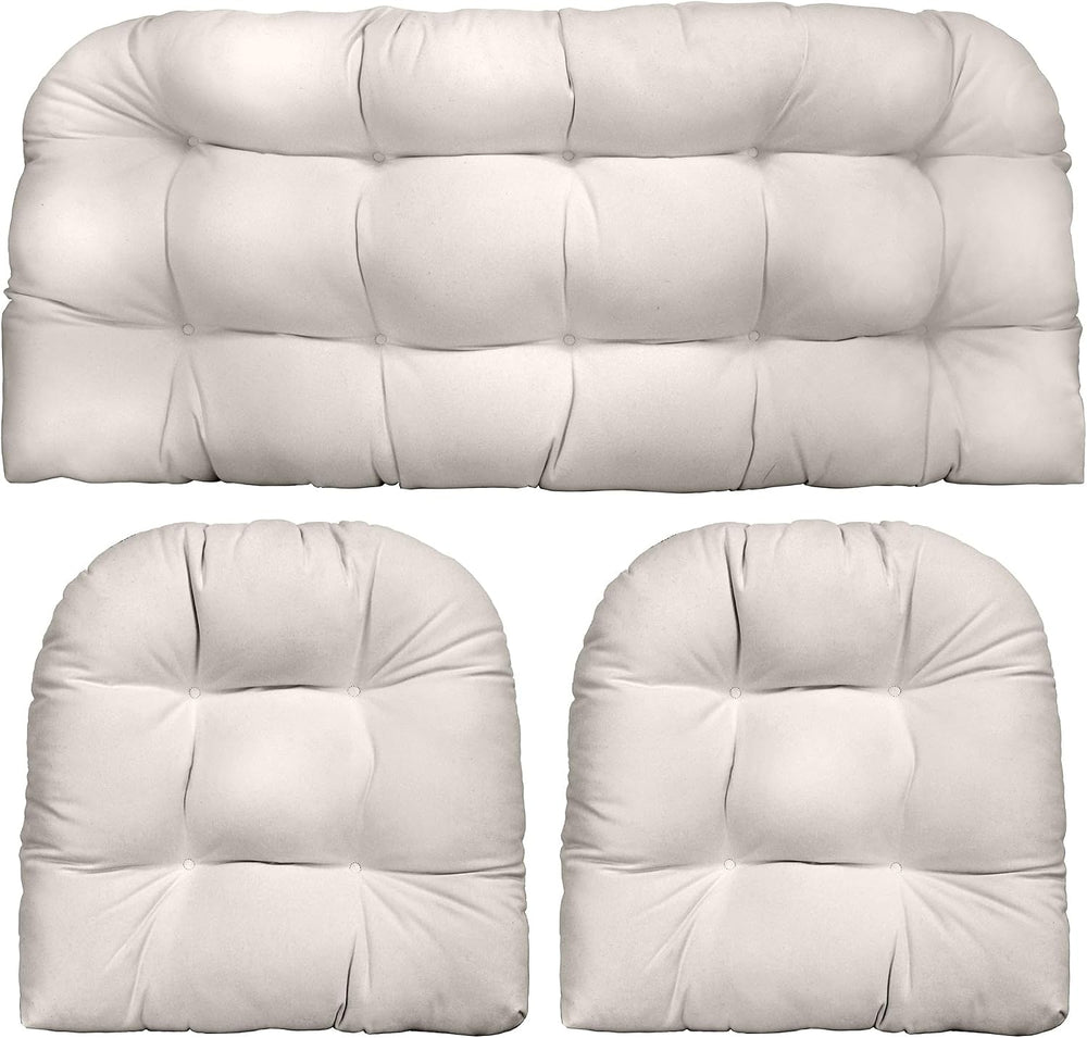 RSH DECOR Sunbrella 3 Piece Wicker Tufted Loveseat Set, Outdoor Pillows &...