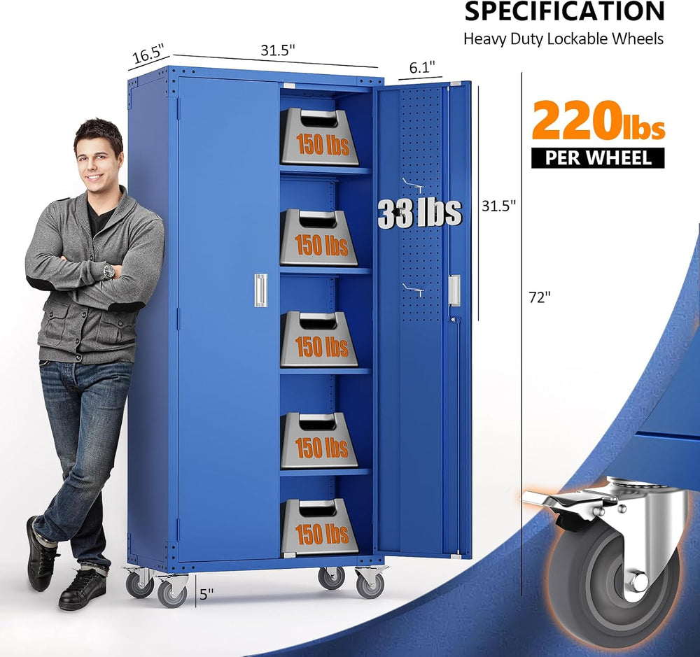 VINGLI 72'' Tall Garage Storage Cabinet, Metal Storage Cabinet with P...