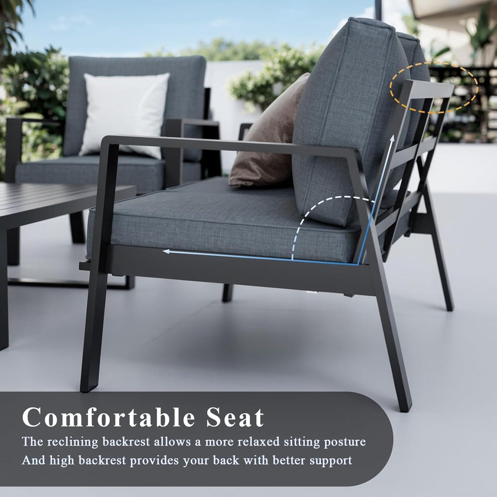 Aluminum Outdoor Loveseat, Oversized Patio Couch, Modern Sofa All Weather Met...