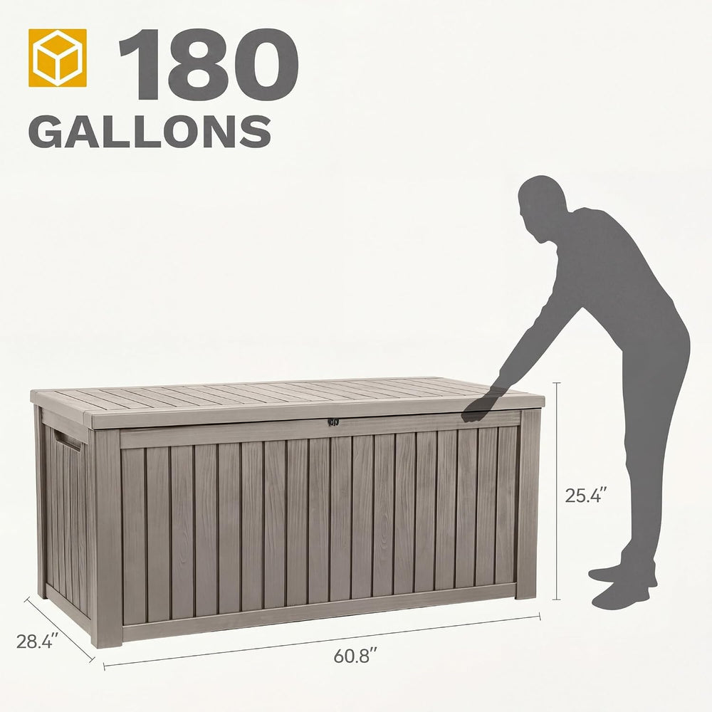 DWVO 180 Gallon XL Deck Box with Divider & Lockable Lid, Waterproof Resin...