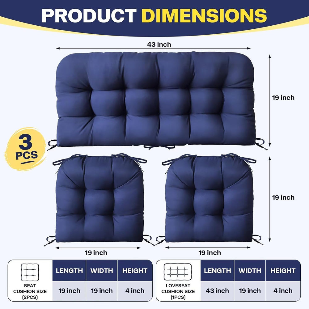 3 Pcs Waterproof Wicker Chair Cushions Thick Seat Pad for Outdoor Furniture