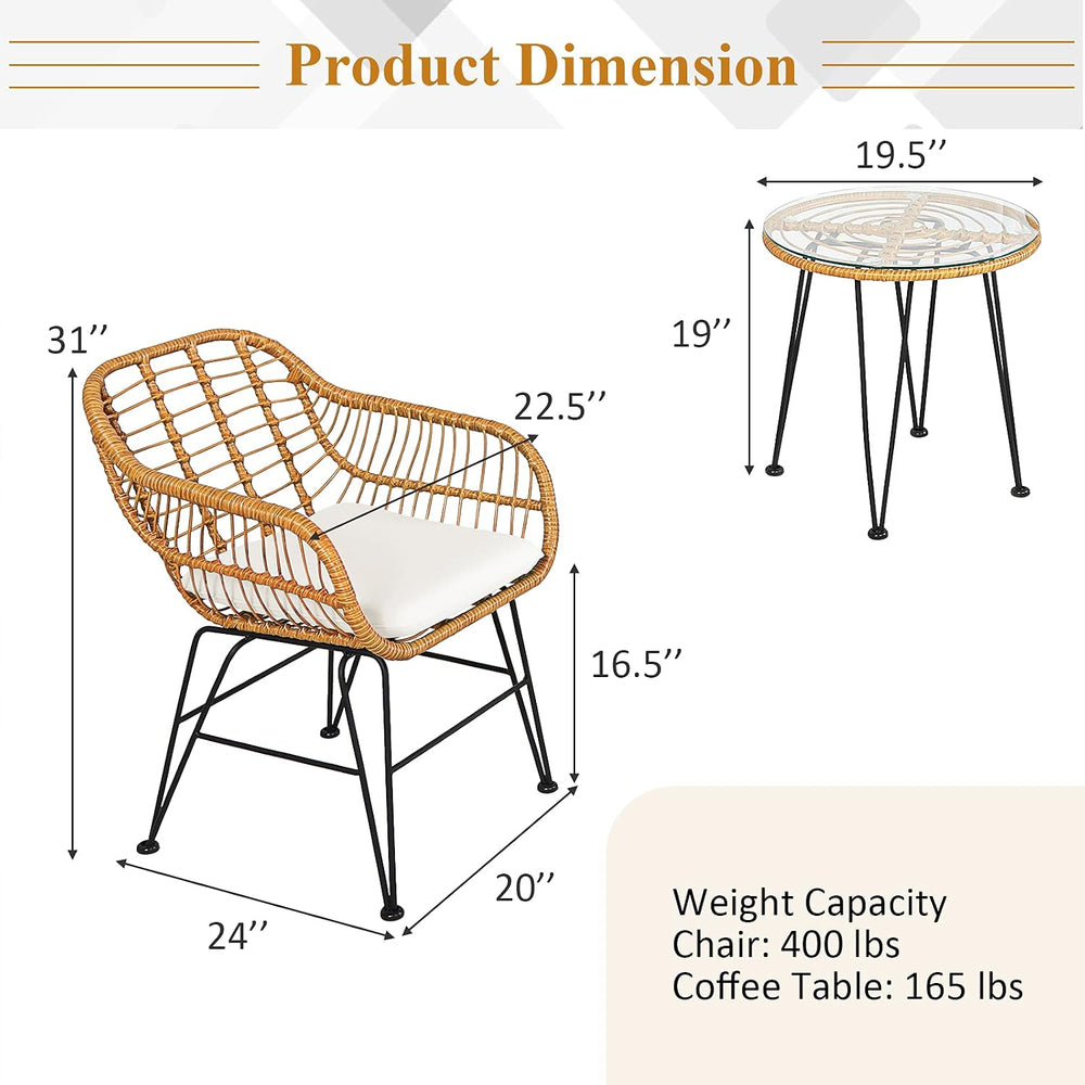 KOTEK 3 Pieces Patio Bistro Set with Seat Cushions, White