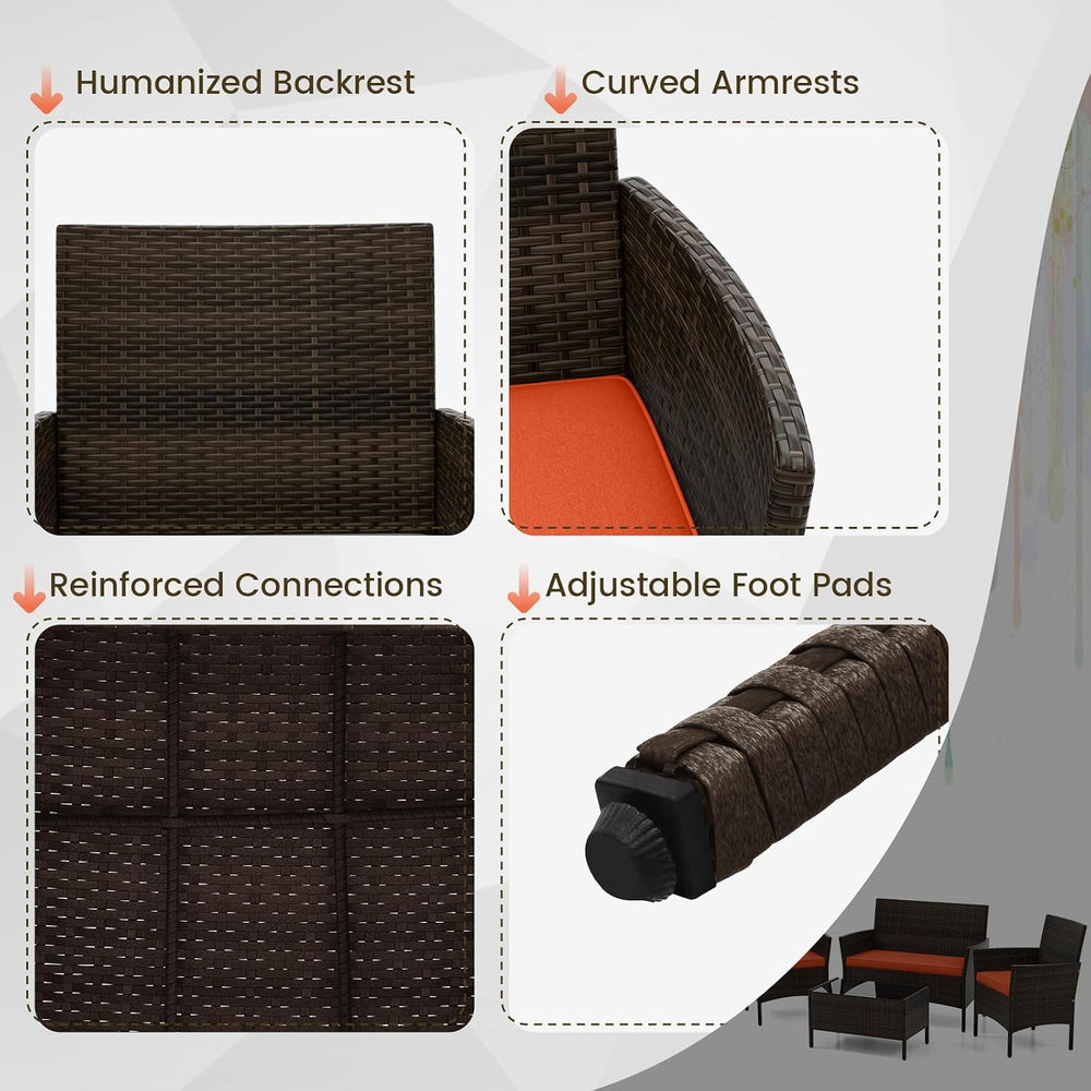 DORTALA Wicker Patio Furniture Set 4 Piece, Outdoor PE Rattan Table & Cha...