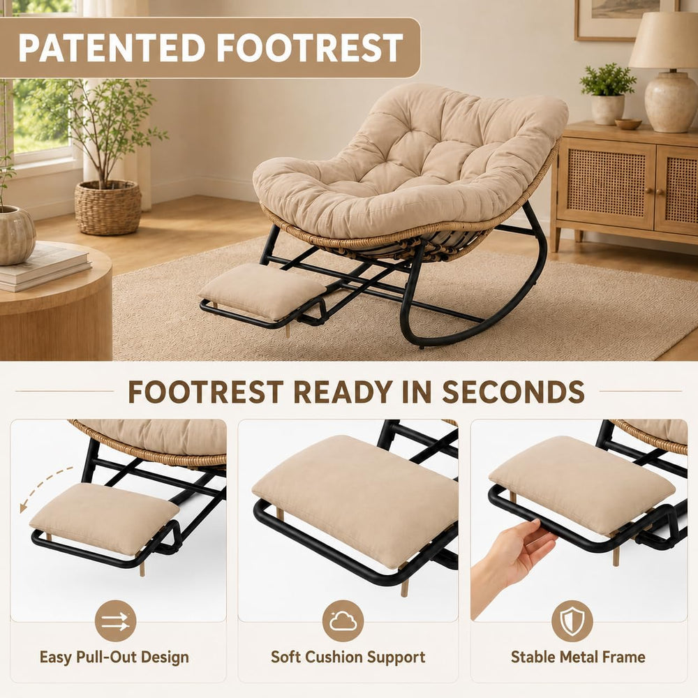 Oversized Rocking Chair with Zero-Gravity Foot Rest & Ottoman, Comfy Loun...