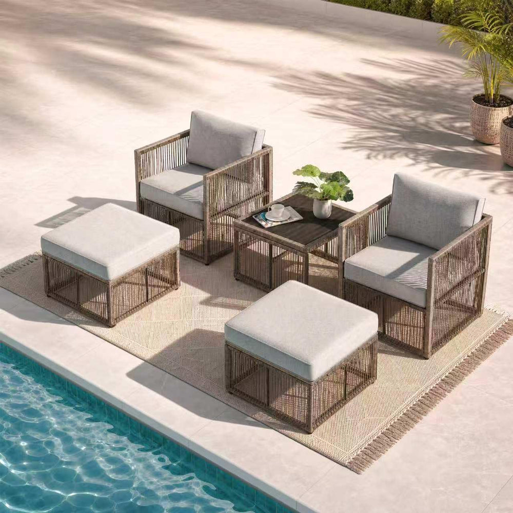 5-Piece Patio Furniture Set, All-Weather PE Rattan Wicker Arm Chairs with Ott...