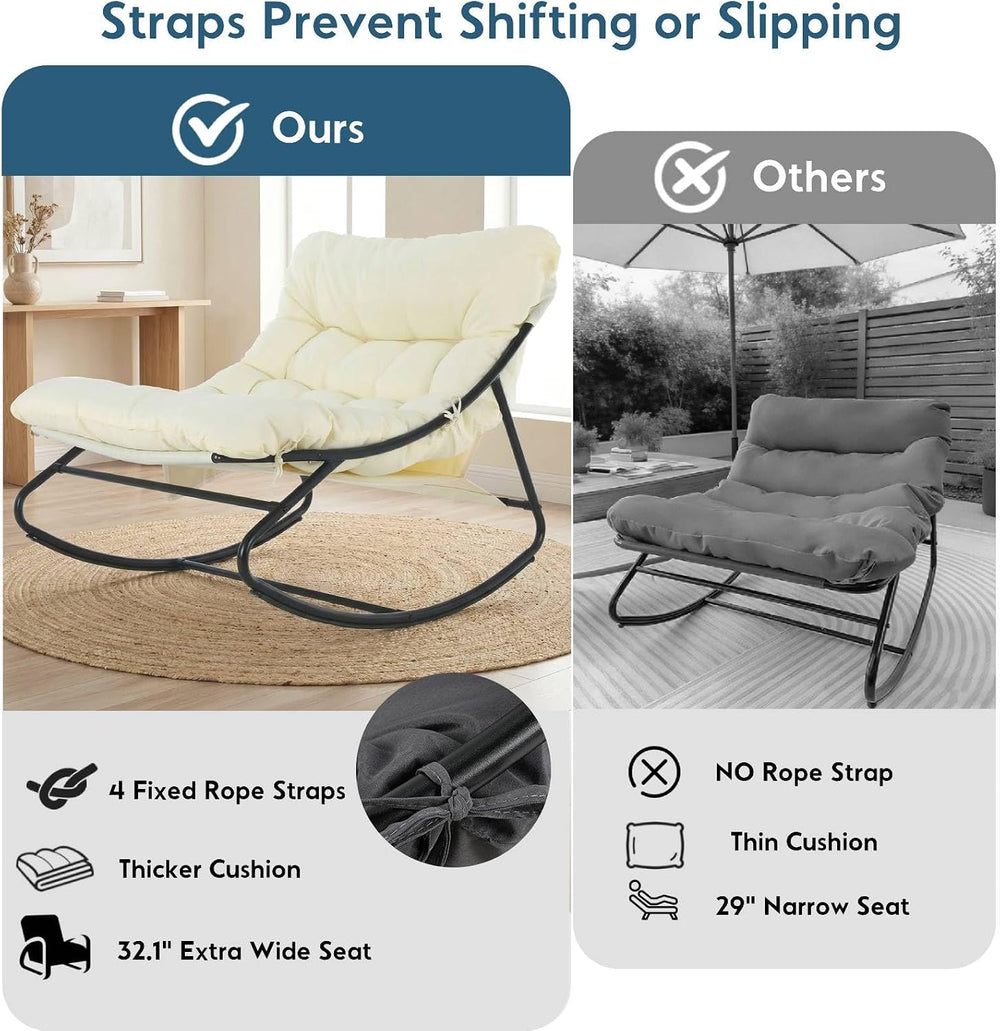 Outdoor Rocking Chair, Papasan Rocking Chair Indoor (1, Beige)