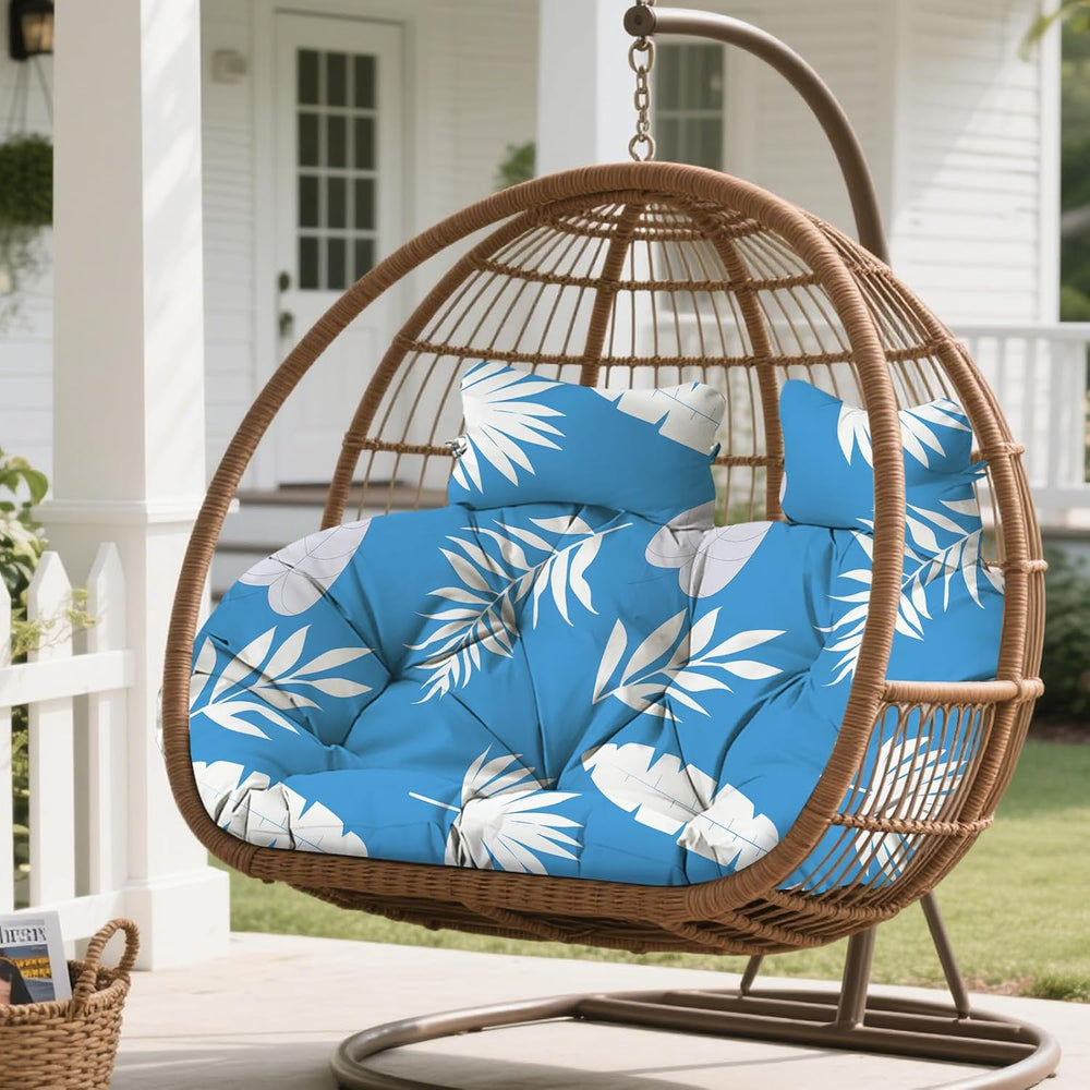 Double Egg Chair Cushion Replacement 59x43 Inch Waterproof Blue Leaf